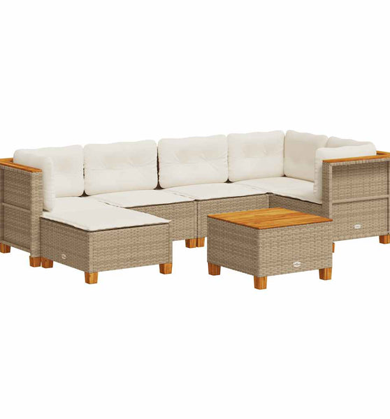 7-tlg. Garten-Sofagarnitur mit Kissen Beige Poly Rattan