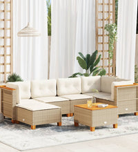 7-tlg. Garten-Sofagarnitur mit Kissen Beige Poly Rattan