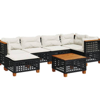 7-tlg. Garten-Sofagarnitur mit Kissen Schwarz Poly Rattan