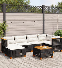 7-tlg. Garten-Sofagarnitur mit Kissen Schwarz Poly Rattan