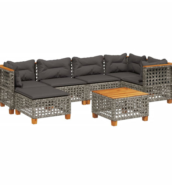 7-tlg. Garten-Sofagarnitur mit Kissen Grau Poly Rattan