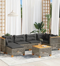 7-tlg. Garten-Sofagarnitur mit Kissen Grau Poly Rattan