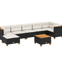 8-tlg. Garten-Sofagarnitur mit Kissen Schwarz Poly Rattan