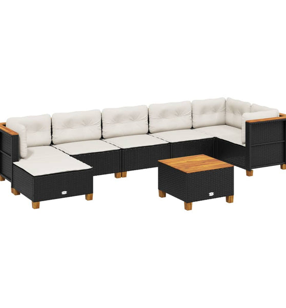 8-tlg. Garten-Sofagarnitur mit Kissen Schwarz Poly Rattan