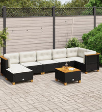 8-tlg. Garten-Sofagarnitur mit Kissen Schwarz Poly Rattan