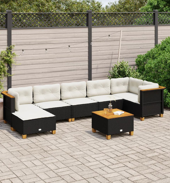 8-tlg. Garten-Sofagarnitur mit Kissen Schwarz Poly Rattan