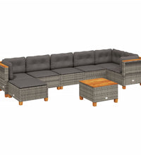 8-tlg. Garten-Sofagarnitur mit Kissen Grau Poly Rattan