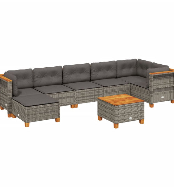 8-tlg. Garten-Sofagarnitur mit Kissen Grau Poly Rattan