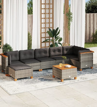 8-tlg. Garten-Sofagarnitur mit Kissen Grau Poly Rattan