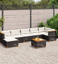 8-tlg. Garten-Sofagarnitur mit Kissen Schwarz Poly Rattan