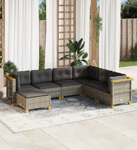 7-tlg. Garten-Sofagarnitur mit Kissen Grau Poly Rattan