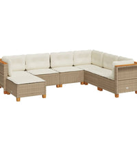 7-tlg. Garten-Sofagarnitur mit Kissen Beige Poly Rattan