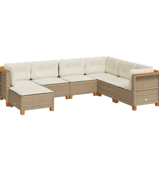 7-tlg. Garten-Sofagarnitur mit Kissen Beige Poly Rattan