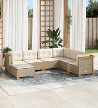 7-tlg. Garten-Sofagarnitur mit Kissen Beige Poly Rattan