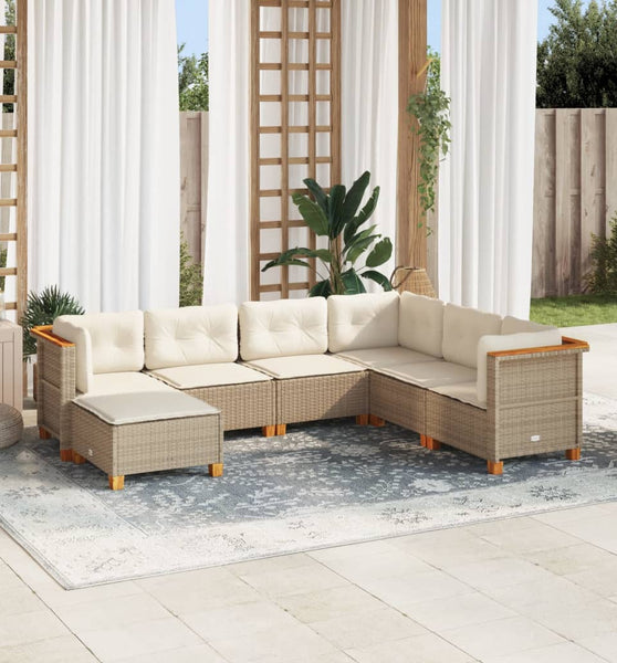 7-tlg. Garten-Sofagarnitur mit Kissen Beige Poly Rattan