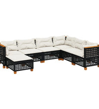 7-tlg. Garten-Sofagarnitur mit Kissen Schwarz Poly Rattan