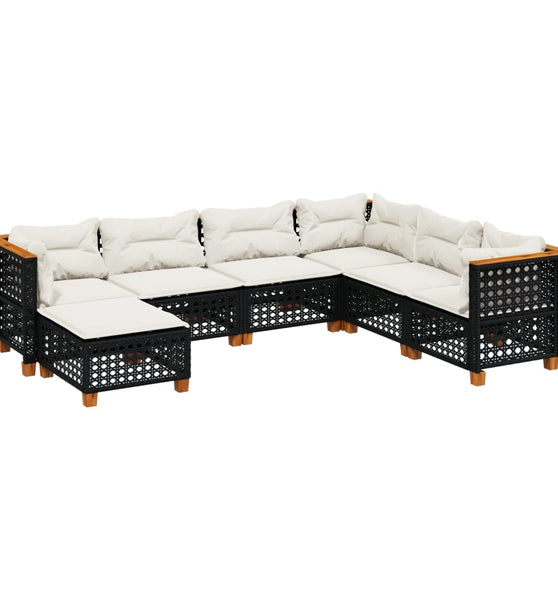 7-tlg. Garten-Sofagarnitur mit Kissen Schwarz Poly Rattan