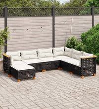 7-tlg. Garten-Sofagarnitur mit Kissen Schwarz Poly Rattan