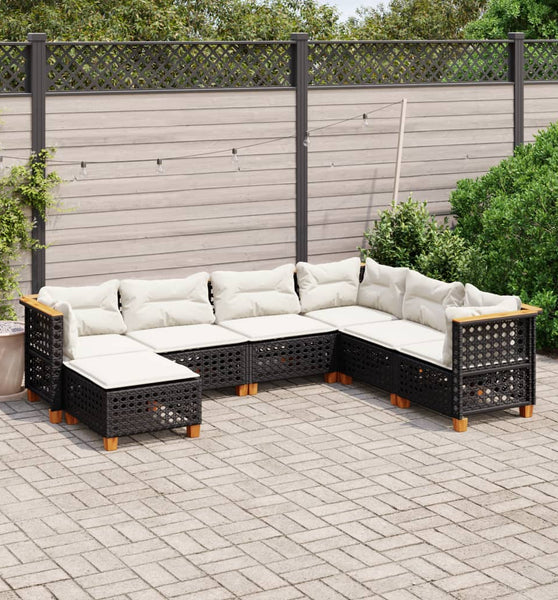 7-tlg. Garten-Sofagarnitur mit Kissen Schwarz Poly Rattan