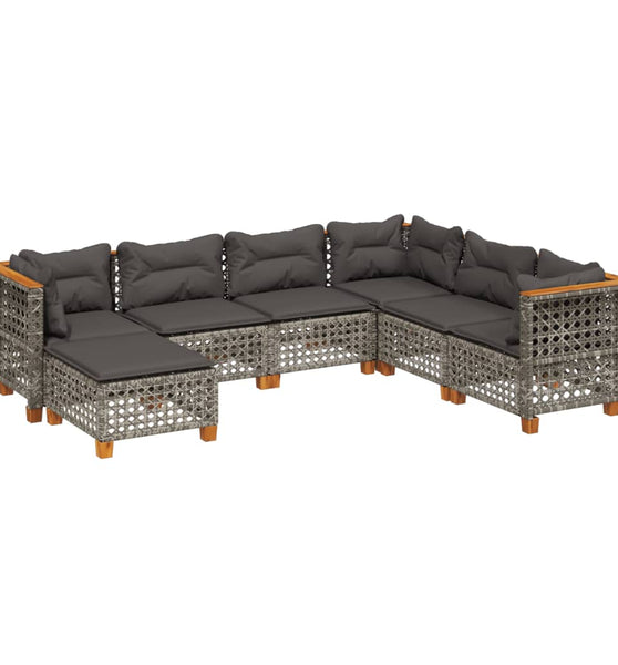 7-tlg. Garten-Sofagarnitur mit Kissen Grau Poly Rattan