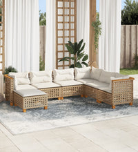 7-tlg. Garten-Sofagarnitur mit Kissen Beige Poly Rattan