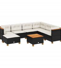 8-tlg. Garten-Sofagarnitur mit Kissen Schwarz Poly Rattan