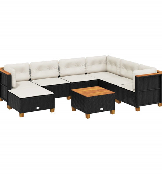 8-tlg. Garten-Sofagarnitur mit Kissen Schwarz Poly Rattan