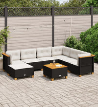 8-tlg. Garten-Sofagarnitur mit Kissen Schwarz Poly Rattan