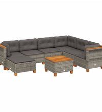 8-tlg. Garten-Sofagarnitur mit Kissen Grau Poly Rattan