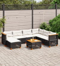 8-tlg. Garten-Sofagarnitur mit Kissen Schwarz Poly Rattan