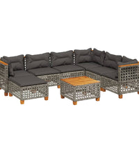 8-tlg. Garten-Sofagarnitur mit Kissen Grau Poly Rattan