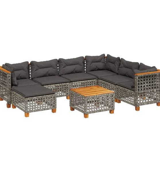 8-tlg. Garten-Sofagarnitur mit Kissen Grau Poly Rattan