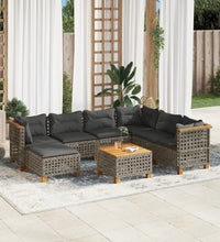 8-tlg. Garten-Sofagarnitur mit Kissen Grau Poly Rattan
