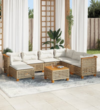 8-tlg. Garten-Sofagarnitur mit Kissen Beige Poly Rattan