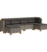 6-tlg. Garten-Sofagarnitur mit Kissen Grau Poly Rattan