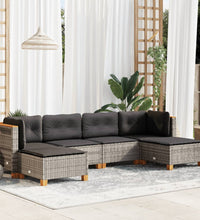 6-tlg. Garten-Sofagarnitur mit Kissen Grau Poly Rattan