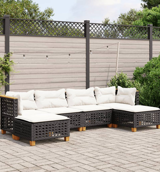 6-tlg. Garten-Sofagarnitur mit Kissen Schwarz Poly Rattan
