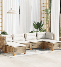 6-tlg. Garten-Sofagarnitur mit Kissen Beige Poly Rattan