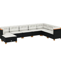 8-tlg. Garten-Sofagarnitur mit Kissen Schwarz Poly Rattan