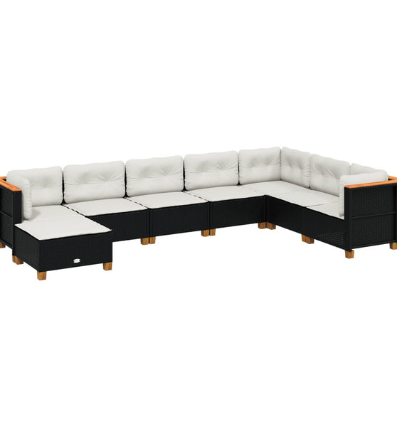 8-tlg. Garten-Sofagarnitur mit Kissen Schwarz Poly Rattan