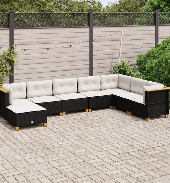 8-tlg. Garten-Sofagarnitur mit Kissen Schwarz Poly Rattan