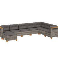 8-tlg. Garten-Sofagarnitur mit Kissen Grau Poly Rattan