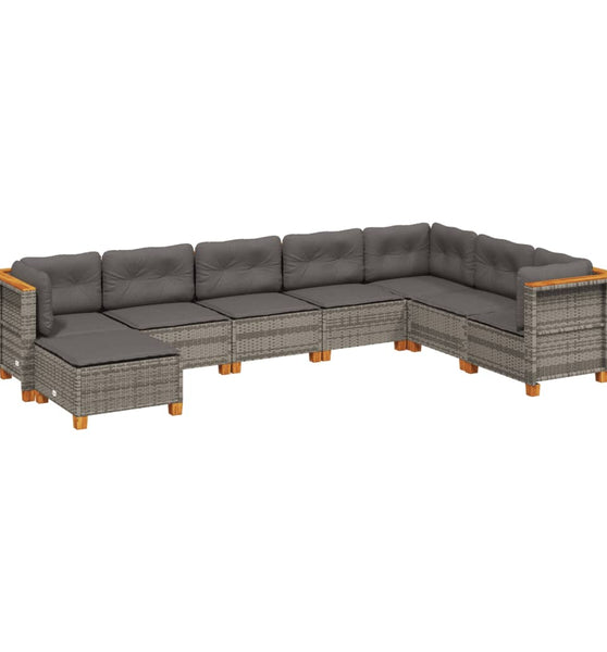 8-tlg. Garten-Sofagarnitur mit Kissen Grau Poly Rattan