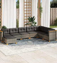 8-tlg. Garten-Sofagarnitur mit Kissen Grau Poly Rattan