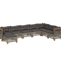 8-tlg. Garten-Sofagarnitur mit Kissen Grau Poly Rattan