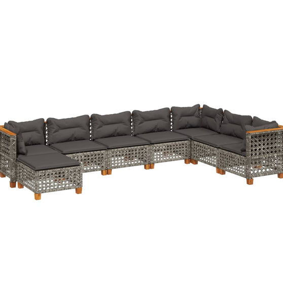 8-tlg. Garten-Sofagarnitur mit Kissen Grau Poly Rattan