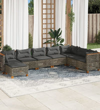 8-tlg. Garten-Sofagarnitur mit Kissen Grau Poly Rattan
