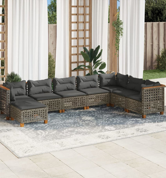 8-tlg. Garten-Sofagarnitur mit Kissen Grau Poly Rattan