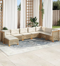 8-tlg. Garten-Sofagarnitur mit Kissen Beige Poly Rattan