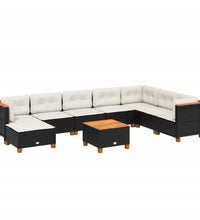 9-tlg. Garten-Sofagarnitur mit Kissen Schwarz Poly Rattan